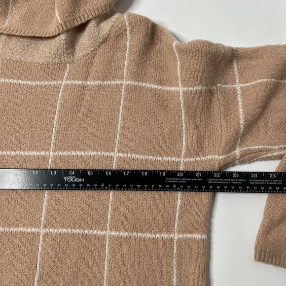 Lulus Small Pullover Sweater Pink Windowpane Turtleneck Stretch Side Slit Womens - Picture 7 of 9